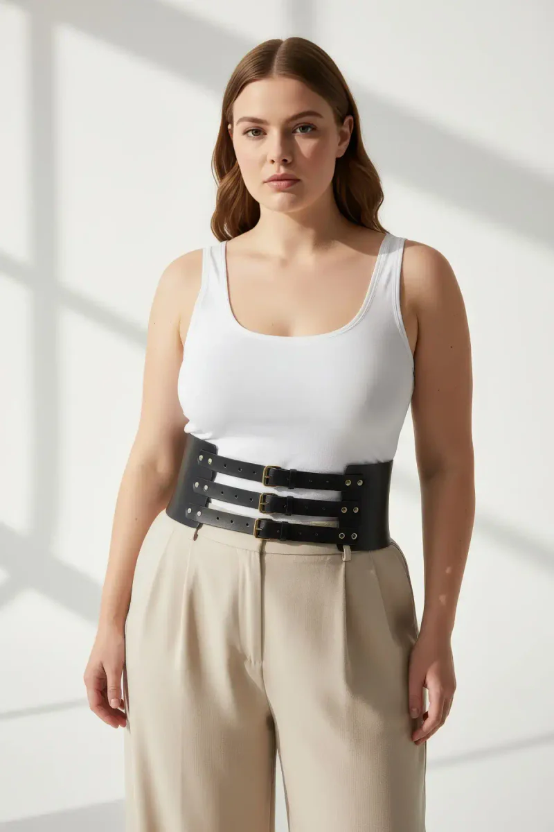 Festival black faux leather waist harness with