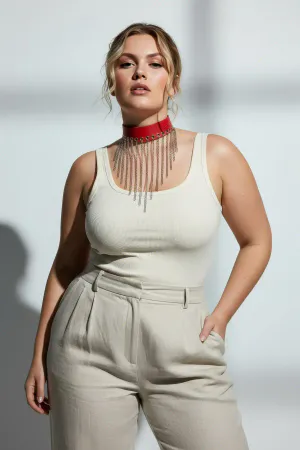 Large Size Red Women's Leather Belt Chain Tassel Detailed Stylish Accessory - APFT629