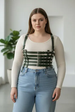 Plus Size Khaki Women's Belt Shoulder Strap Leather Corset Style Wide Accessory - APFT630