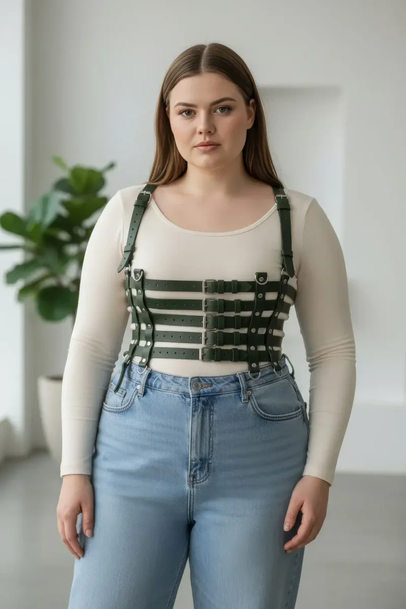 Vegan Leather Caged Harness Front View