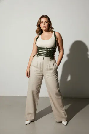 Plus Size Khaki Women's Belt Shoulder Strap Leather Corset Style Wide Accessory - APFT630