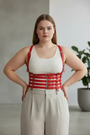 Plus Size Red Women's Belt, Leather Body Belt with Multiple Straps - APFT630
