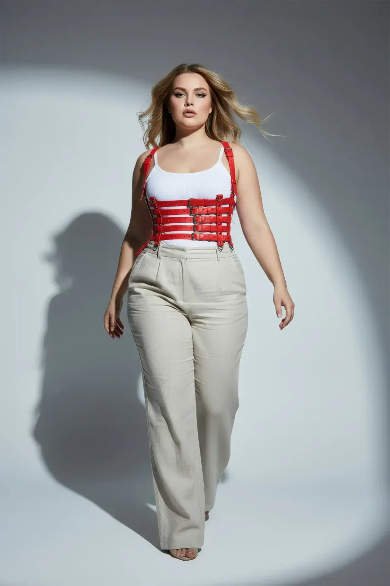 Red Faux Leather Outfit Accent Harness with