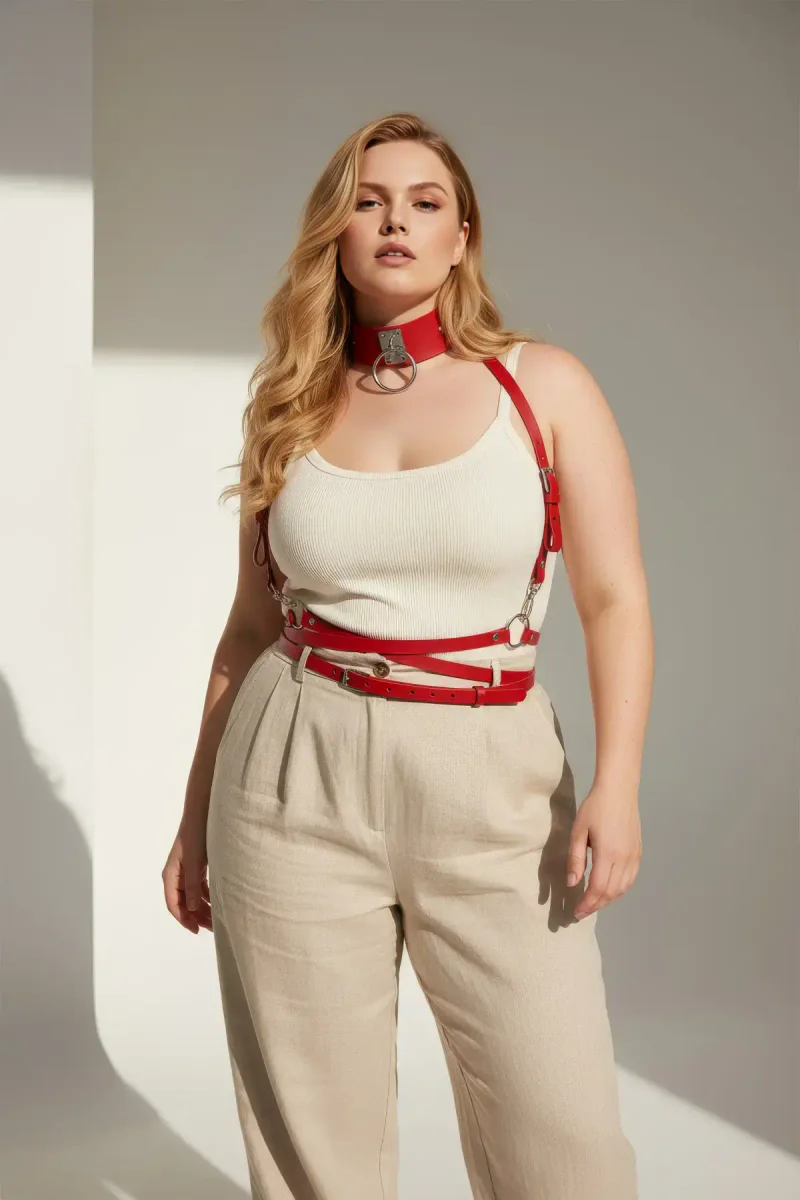 Red harness bra front view o