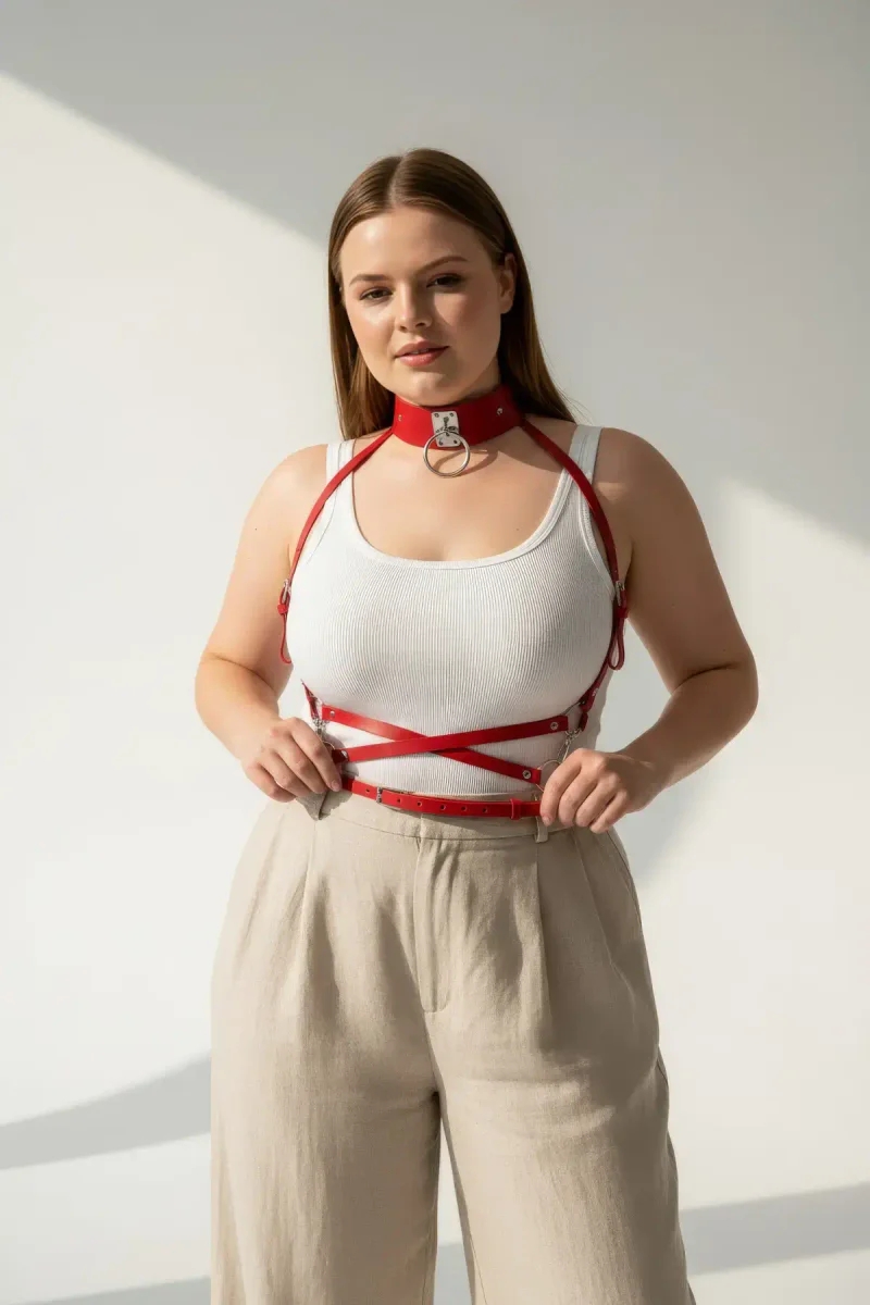 Red Harness Bra Side View adjustable