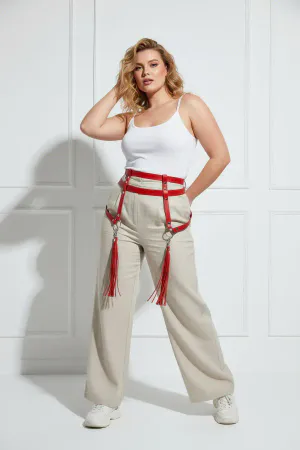 Plus Size Red Women's Belt Leather Garter Accessory with Tassel Detail - APFT645