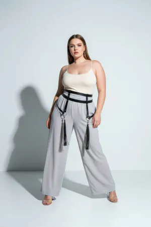 Plus Size Black Women's Belt Garter Style Tassel Detailed Body Accessory - APFT645