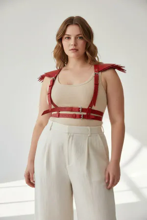 Plus Size Red Women's Leather Belt with Shoulder Detail Harness Body Accessory - APFT717