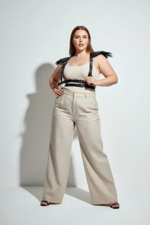 Plus Size Black Women's Belt Leather Body Accessory with Shoulder Detail - APFT717