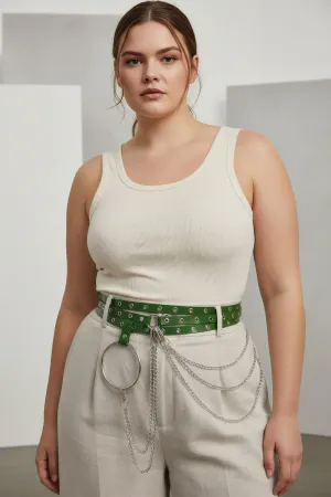 Plus Size Green Women's Belt Chain Detailed Thick Model - APFT731