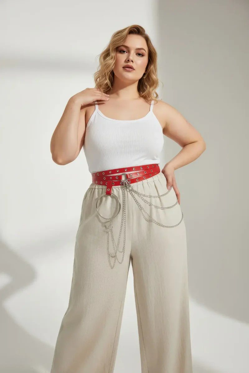 Red Vegan Leather Belt with Eyelets