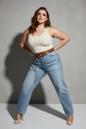 Plus Size Tan Women's Belt with Chain Detail and Link Trendy Design - APFT731