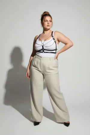 Plus Size Black Women's Belt Leather Chain Detailed Body Harness - APFT808