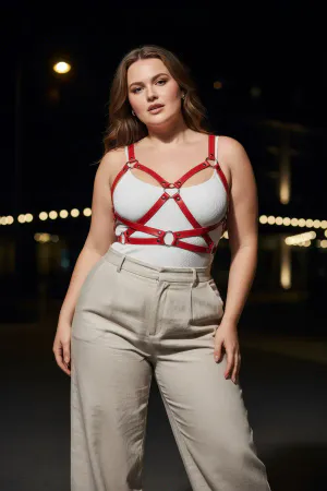 Plus Size Red Women's Belt Leather Corset Detailed Body Accessory - APFT816