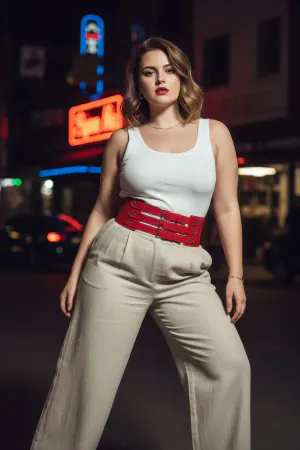 Plus Size Red Women's Belt Corset Model Wide Waist Multi-Buckle Leather - APFT827