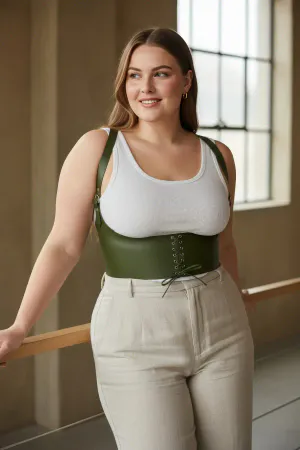 Plus Size Khaki Women's Corset Belt with Lace Detail Aesthetic Design - APFT855