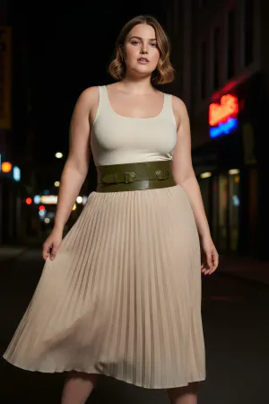 Plus Size Khaki Women's Belt Wide Waist Corsage with Double Buckle Detail - APFT875