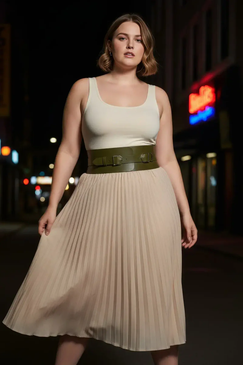 Plus Size Khaki Women's Belt Wide Waist Corsage with Double Buckle Detail - APFT875