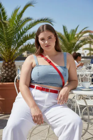 Large Size Red Women's Belt with Classic Buckle, Complementing the Stylish Combination. -APFT917