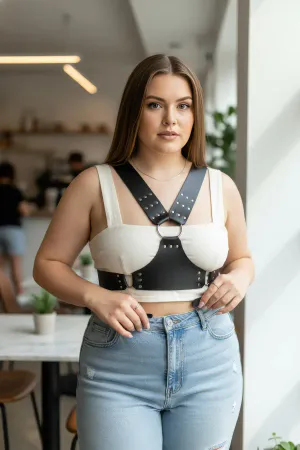 Plus Size Black Women's Belt Stud Detailed Body Sash - APFT936