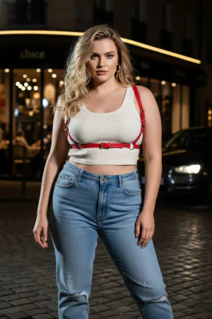 Plus Size Red Women's Leather Body Belt Adjustable Strappy Design - APFT938