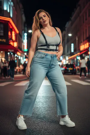 Plus Size Black Women's Belt Adjustable Body Accessory with Leather Harness Look - APFT941