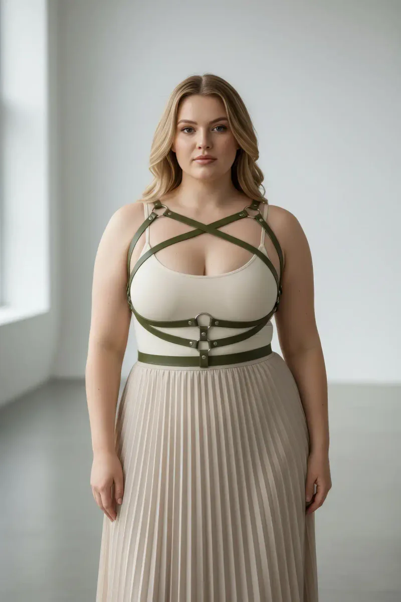 Olive Green Vegan Leather Waist Harness with criss