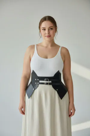 Plus Size Black Women's Leather Corset Belt Combination Complement - APFT1010