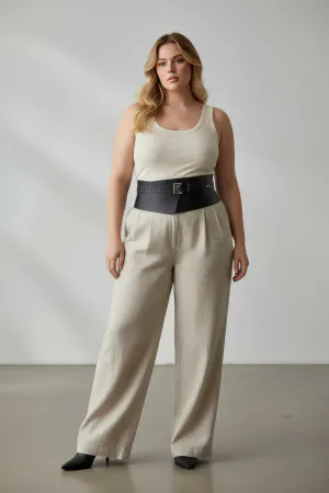 Plus Size Black Women's Belt Wide Cut Bodice Dress Top - APFT1128