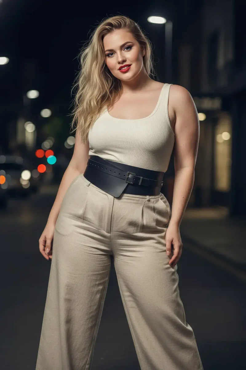 Plus Size Black Women's Belt Wide Cut Bodice Dress Top - APFT1128