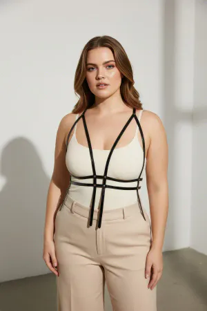 Plus Size Black Women's Belt Corset Style Leather Body Accessory - APFT1137