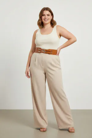 Large Size Tan Women's Belt Genuine Leather Wide Form Double Buckle - APFT1203