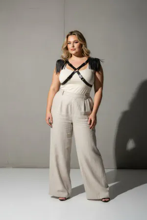 Plus Size Black Women's Belt Leather Harness Body Accessory Shoulder Tassel Detailed - APFT1240