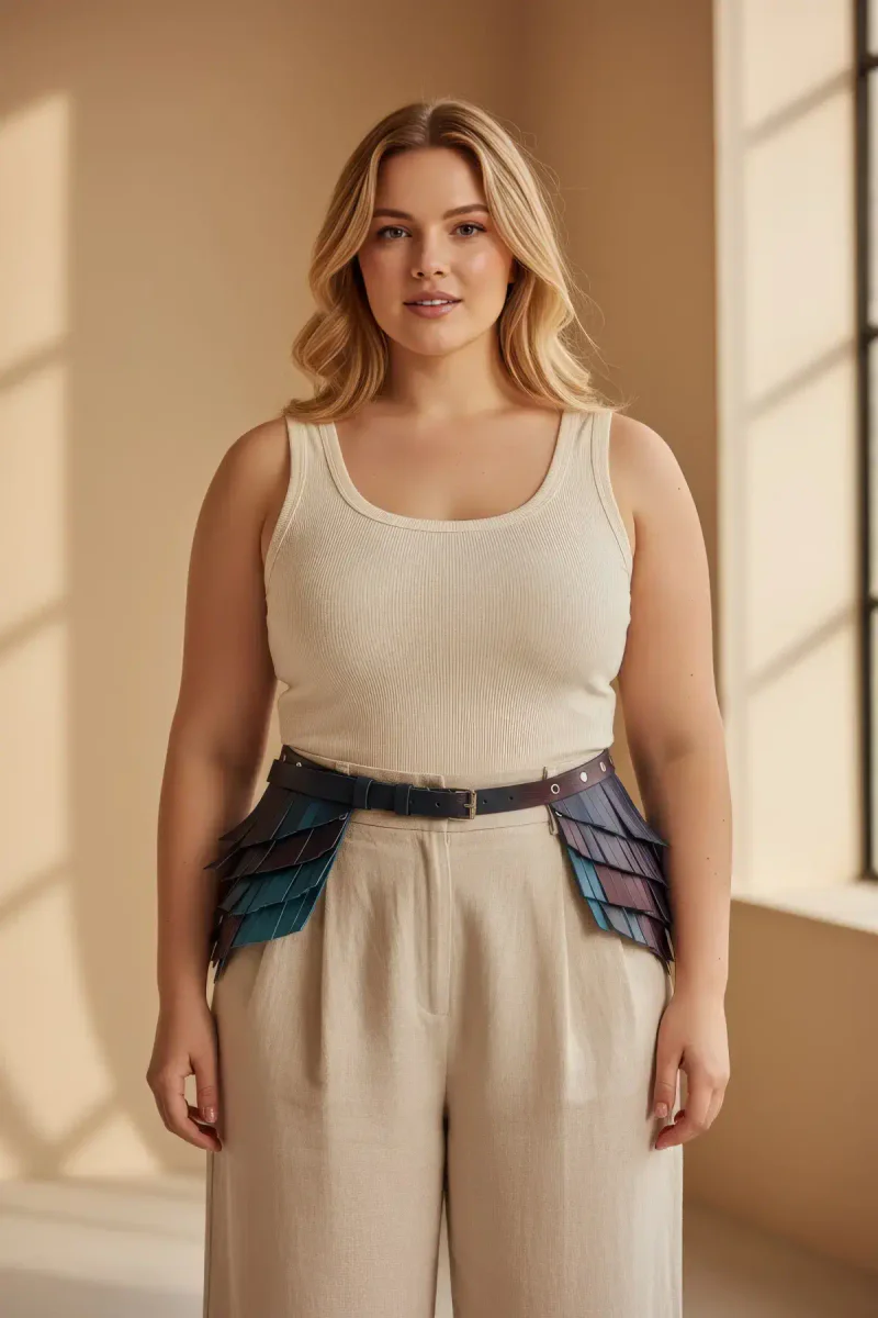 Iridescent Scale Belt worn with cream