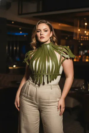 Plus Size Khaki Women's Belt Corset Look Leather Body Accessory - APFT1257