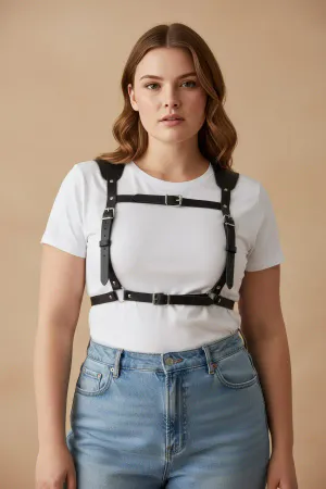 Plus Size Black Women's Belt Corset Style Leather Body Accessory - APFT1269