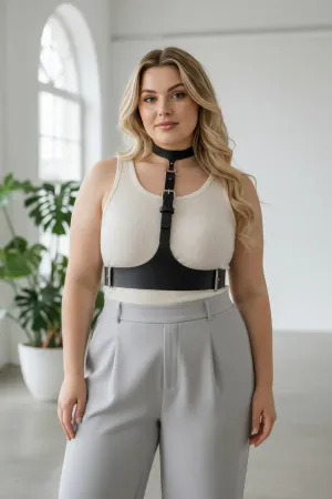 Plus Size Black Women's Belt Corset Style Leather Harness Accessory - APFT1297