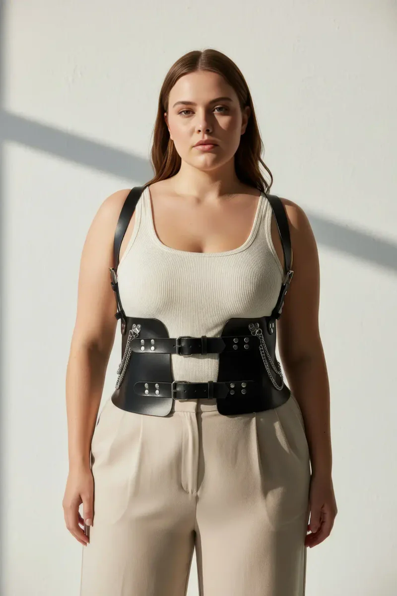 Fashion body harness styled outfit for women