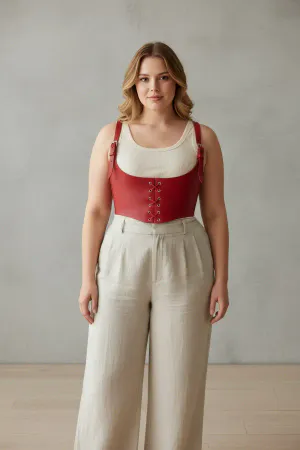 Plus Size Red Women's Belt Laced Leather Corset Harness - APFT1428