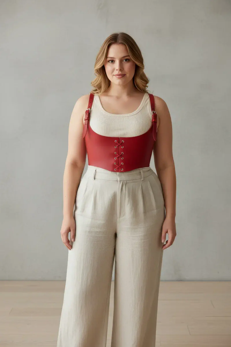 Plus Size Red Vegan Leather Underbust Harness