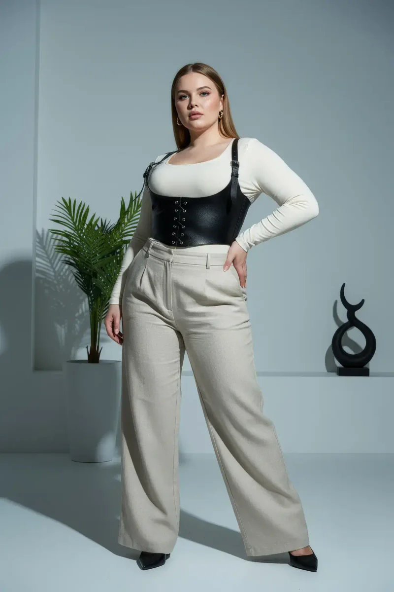 Plus size faux leather underbust harness