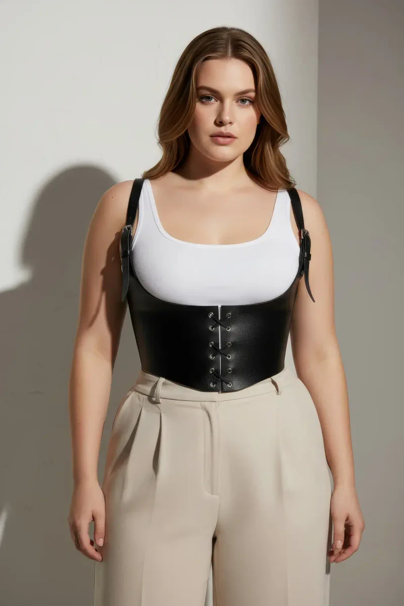Faux leather festival corset black