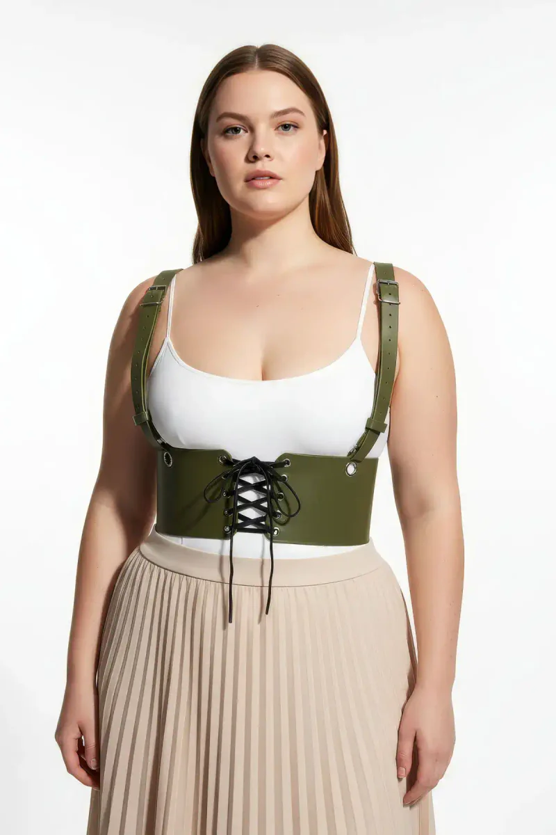 Vegan leather body harness olive green