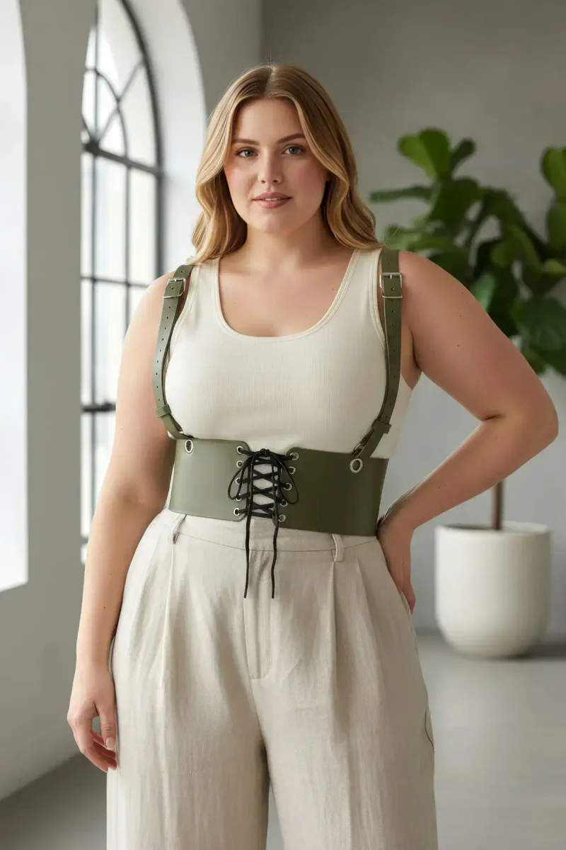 Plus Size Fashion Harness Olive Green