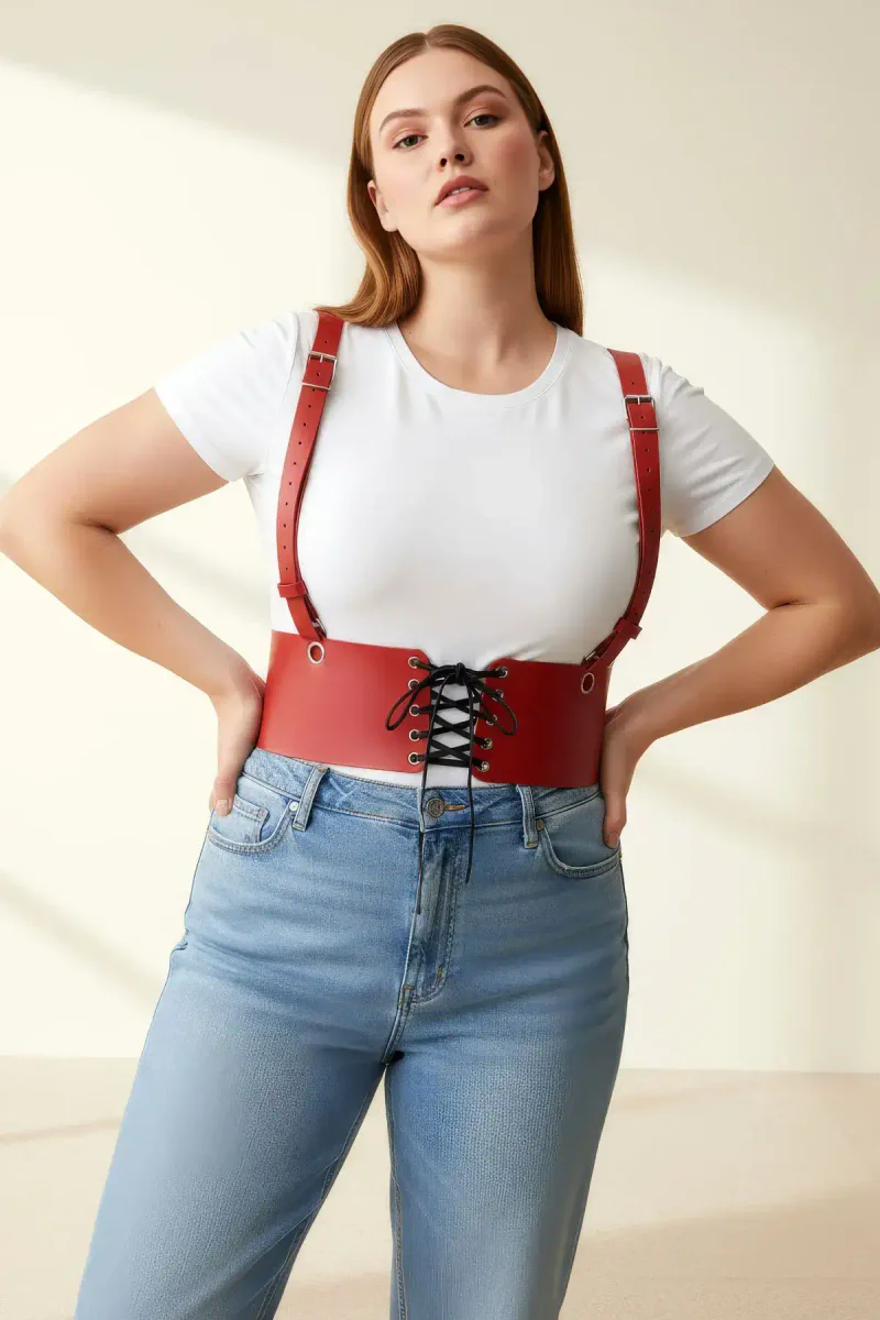 Festival red faux leather underbust