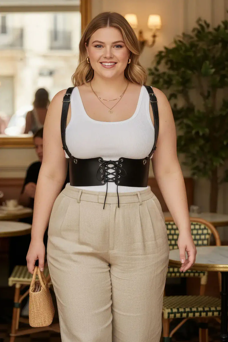 Fashion Harness Outfit Black Faux Leather Under