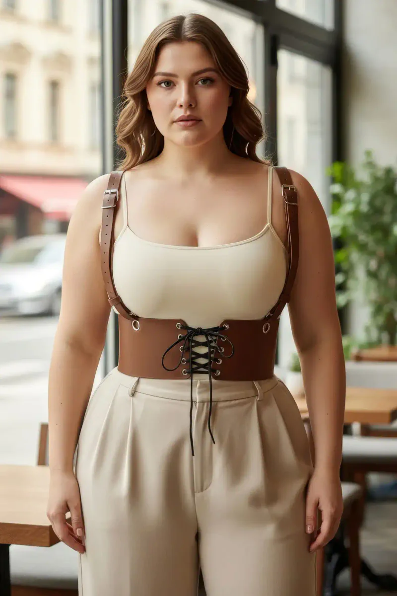 Plus size brown underbust harness