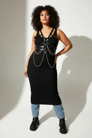 Plus Size Black Women's Belt Chain Detailed Corset Style Body Accessory - APFT9