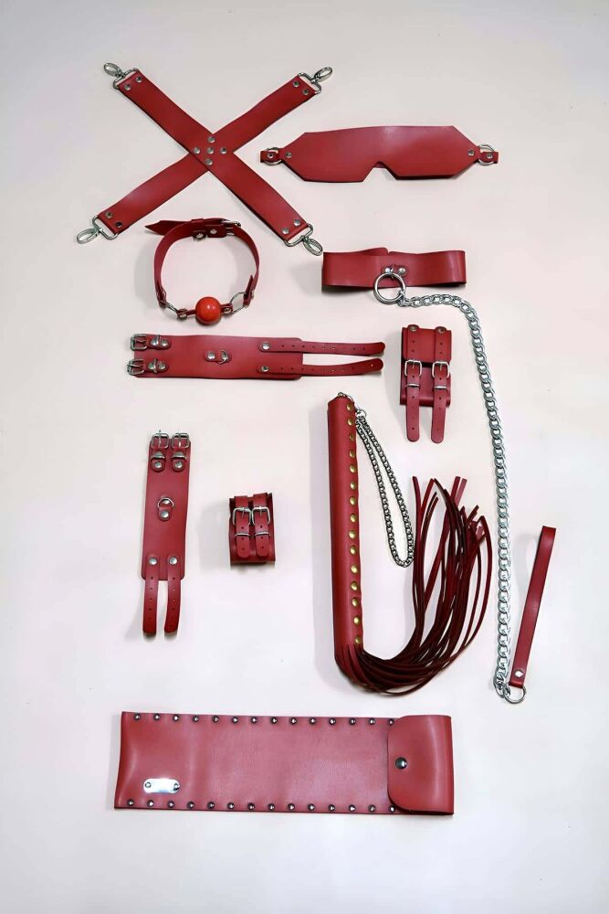 Whip and Handcuffs Set of 7, Foot Clamps, Mask - 2