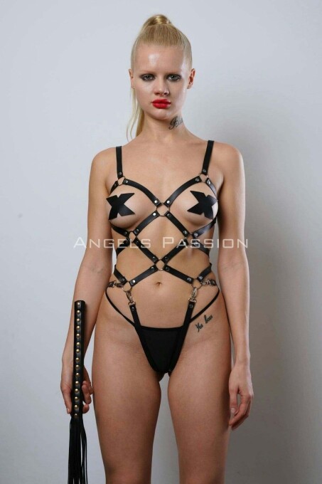 Whipped Leather Full Body Harness for Fancy Wear - 5